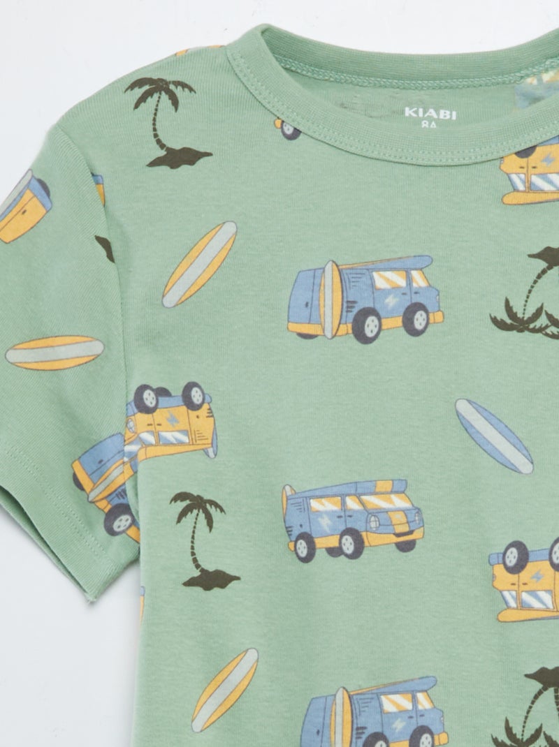 Pijama curto com t-shirt + calções com estampado - 2 peças VERDE - Kiabi