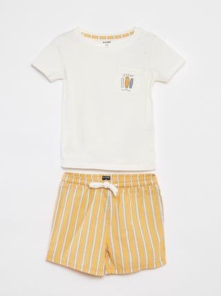 Pijama curto com t-shirt + calções em popelina - 2 peças