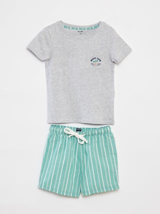 Pijama curto com t-shirt + calções em popelina - 2 peças