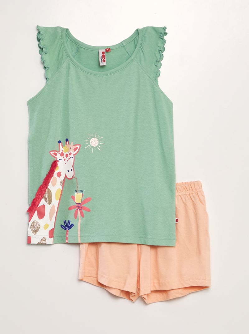 Pijama curto com t-shirt manga cava + calções - 2 peças AZUL - Kiabi