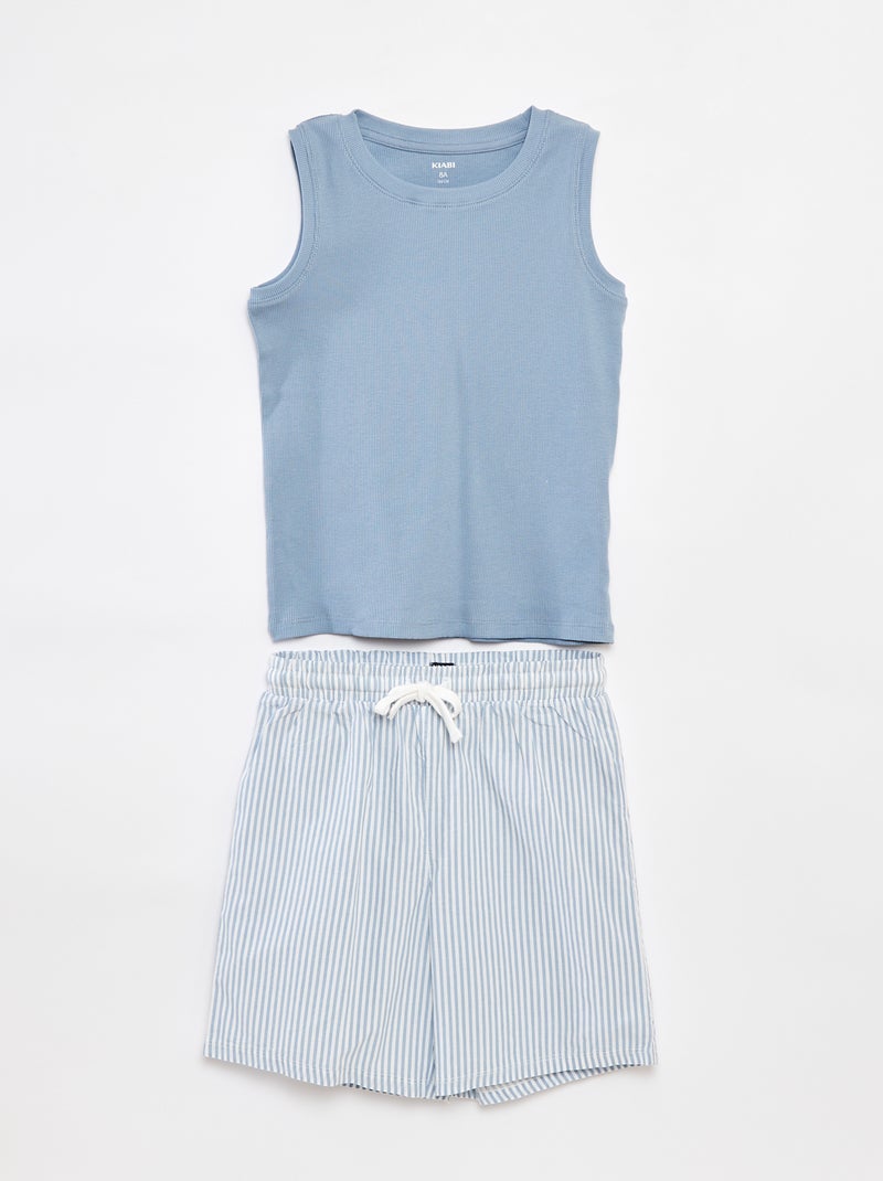 Pijama curto com t-shirt manga cava + calções - 2 peças Azul - Kiabi