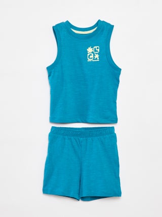 Pijama curto com t-shirt manga cava + calções - 2 peças