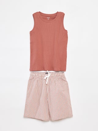 Pijama curto com t-shirt manga cava + calções - 2 peças