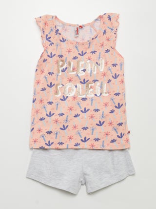 Pijama curto com t-shirt manga cava + calções - 2 peças