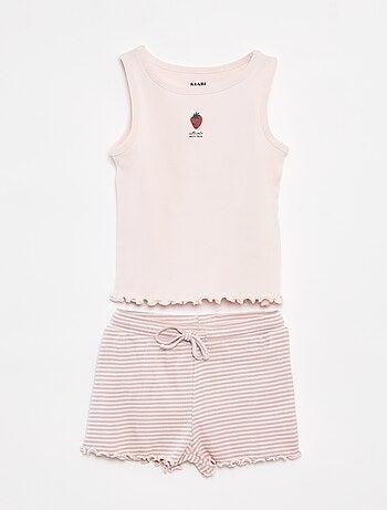 Pijama curto com t-shirt manga cava + calções - 2 peças