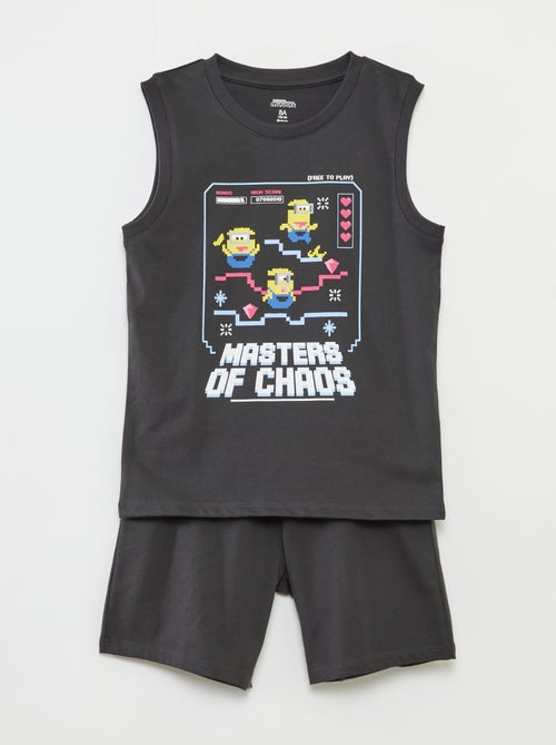 Pijama curto com t-shirt manga cava + calções 'Mínimos' - 2 peças - Kiabi