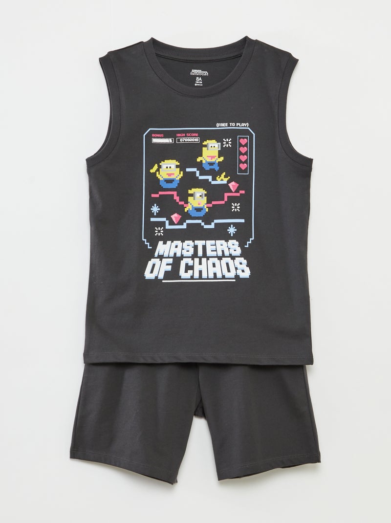 Pijama curto com t-shirt manga cava + calções 'Mínimos' - 2 peças CINZA - Kiabi
