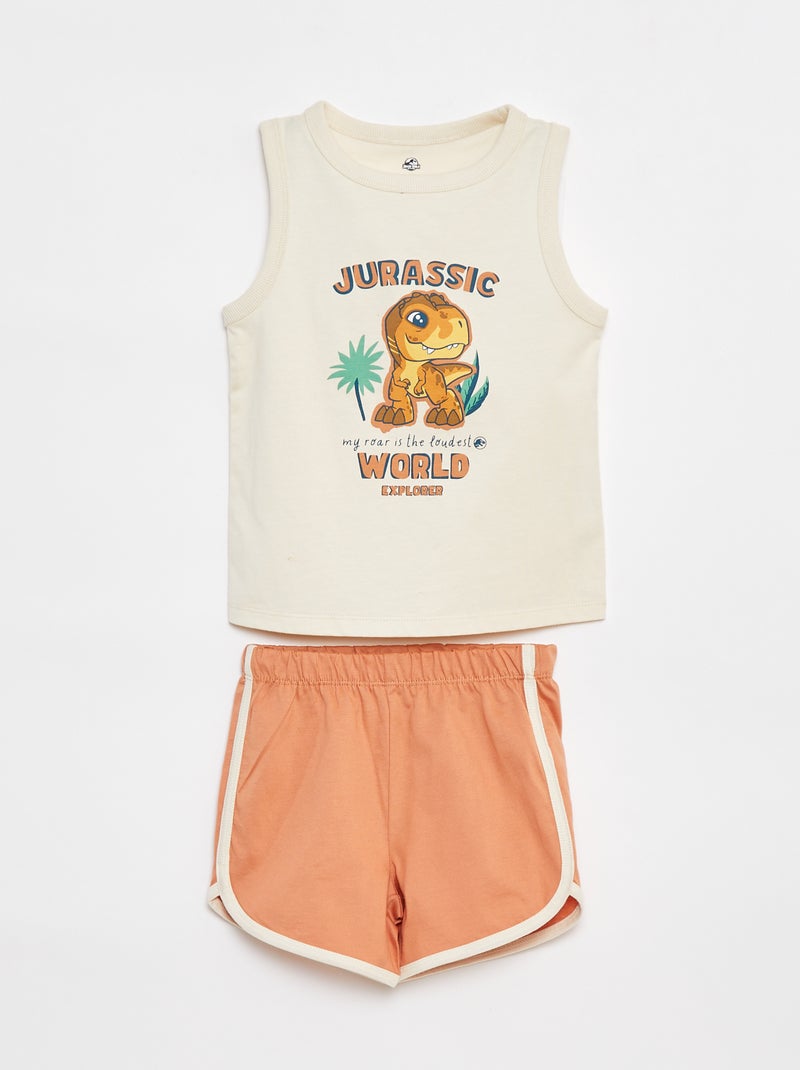 Pijama curto com t-shirt manga cava + calções 'Parque Jurássico' - 2 peças BEGE - Kiabi