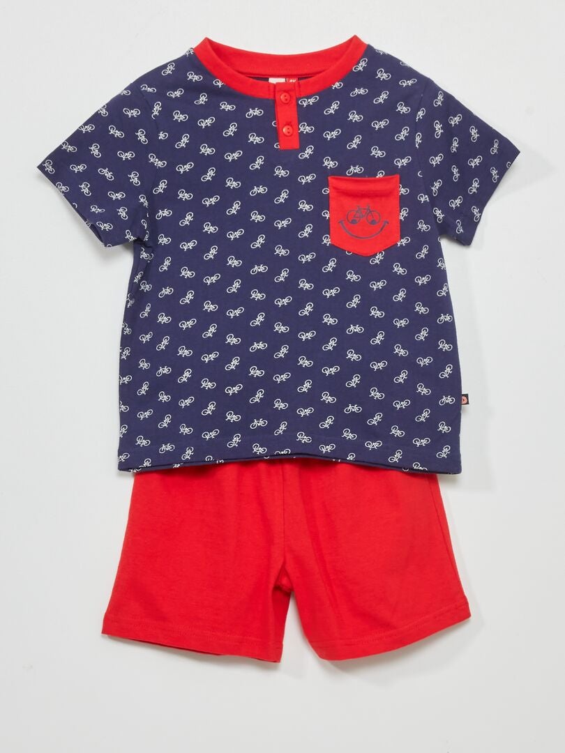 Pijama curto 'crocodilo' - 2 peças Azul/ Vermelho - Kiabi