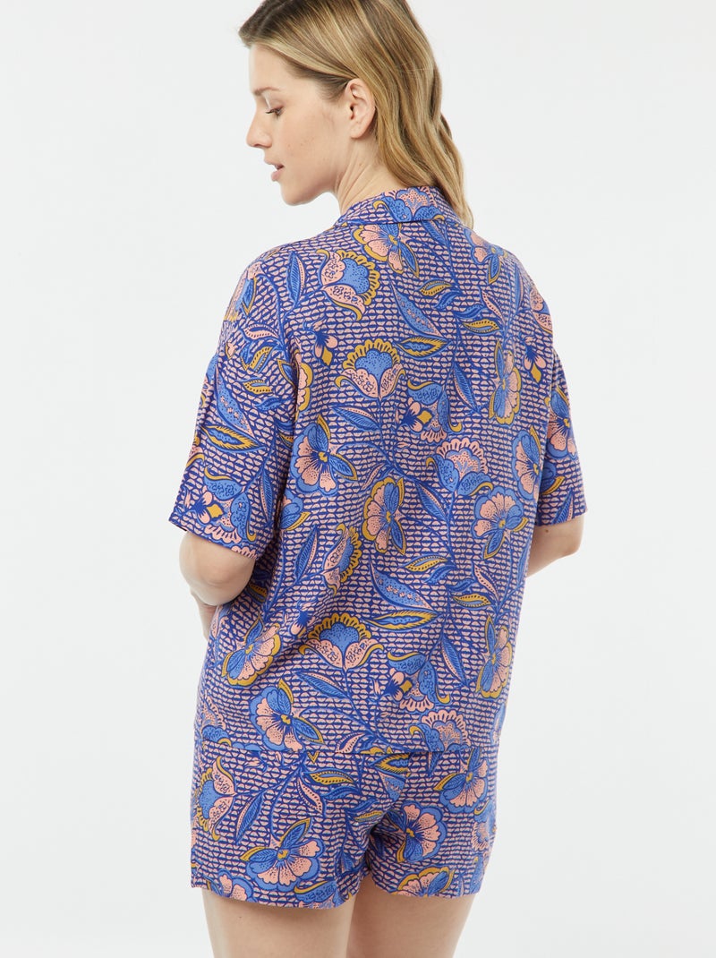 Pijama curto de 2 peças - camisa + calças estampado AZUL - Kiabi