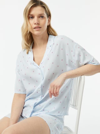Pijama curto de 2 peças - camisa + calças estampado