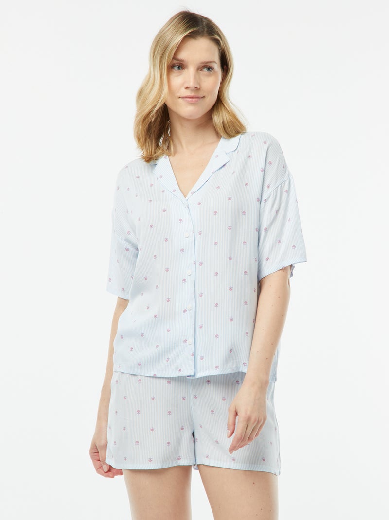 Pijama curto de 2 peças - camisa + calças estampado Azul - Kiabi