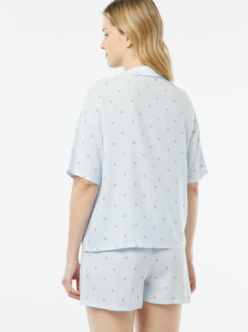Pijama curto de 2 peças - camisa + calças estampado Azul - Kiabi
