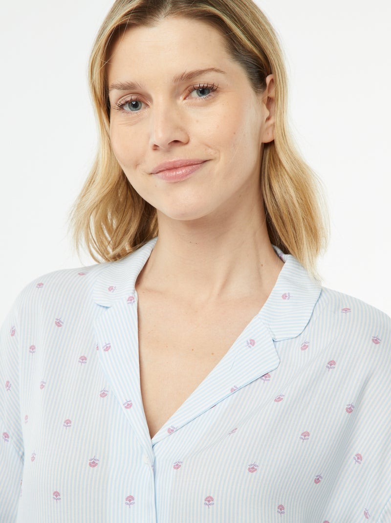 Pijama curto de 2 peças - camisa + calças estampado Azul - Kiabi