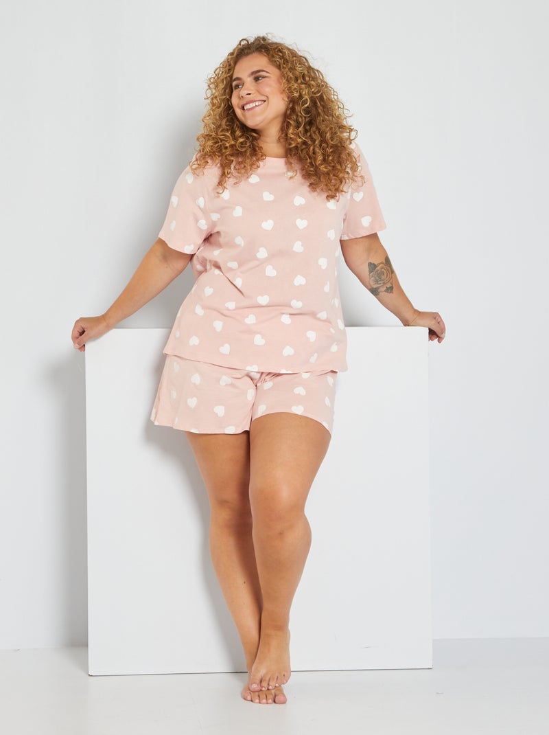 Pijama curto de 2 peças com estampado de corações ROSA - Kiabi
