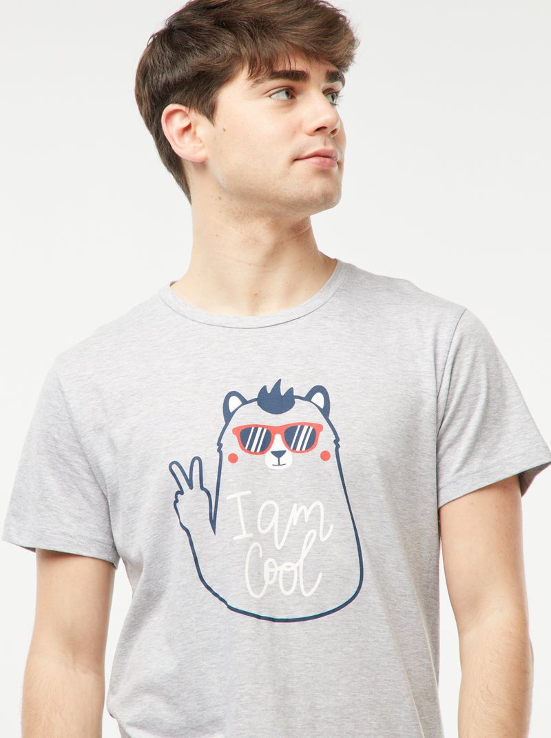 Pijama curto de 2 peças com estampado divertido CINZA - Kiabi