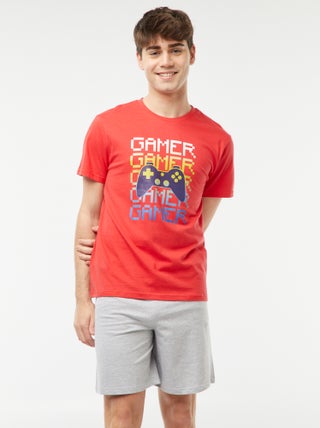 Pijama curto de 2 peças com estampado gamer