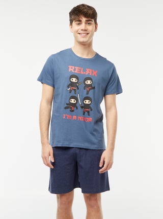 Pijama curto de 2 peças com estampado ninja