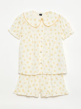 Pijama curto de 2 peças com folhos