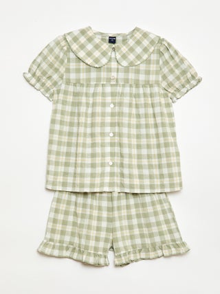 Pijama curto de 2 peças com folhos