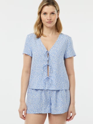 Pijama curto de 2 peças com t-shirt para atar