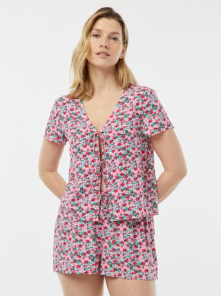 Pijama curto de 2 peças com t-shirt para atar