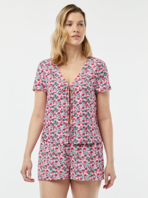 Pijama curto de 2 peças com t-shirt para atar - Kiabi