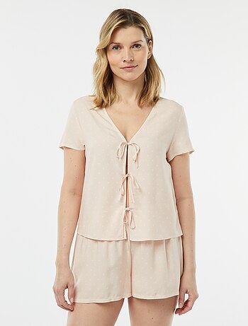 Pijama curto de 2 peças com t-shirt para atar