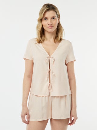 Pijama curto de 2 peças com t-shirt para atar