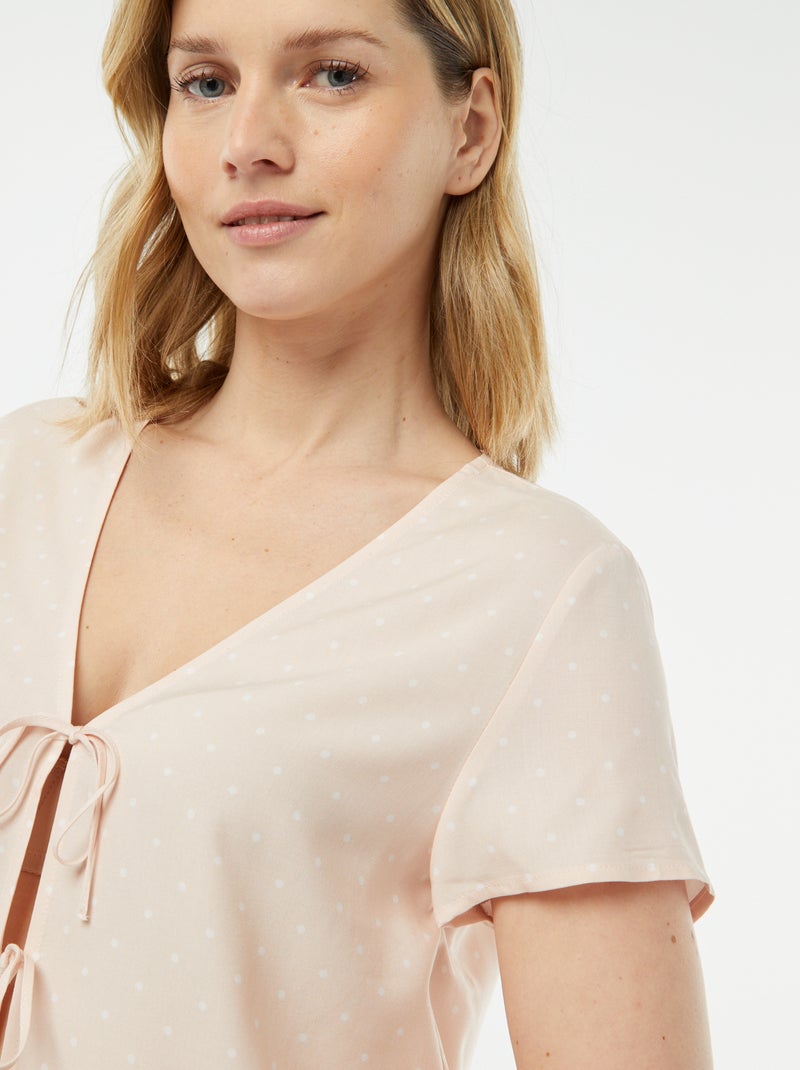 Pijama curto de 2 peças com t-shirt para atar ROSA - Kiabi