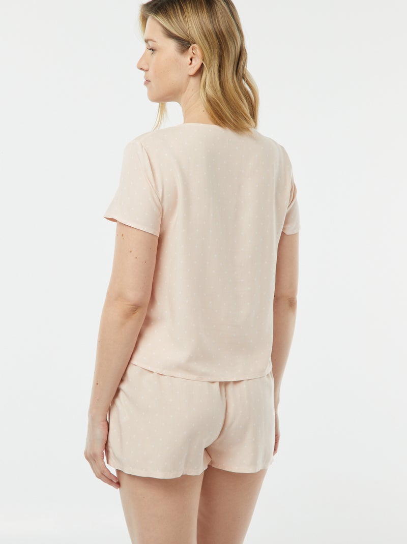 Pijama curto de 2 peças com t-shirt para atar ROSA - Kiabi