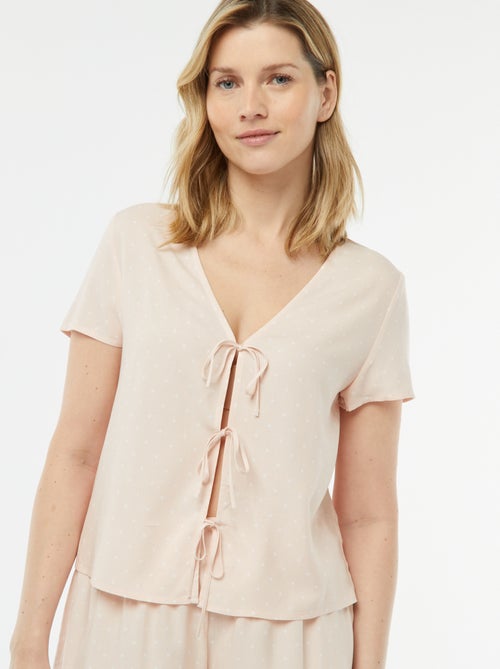 Pijama curto de 2 peças com t-shirt para atar - Kiabi