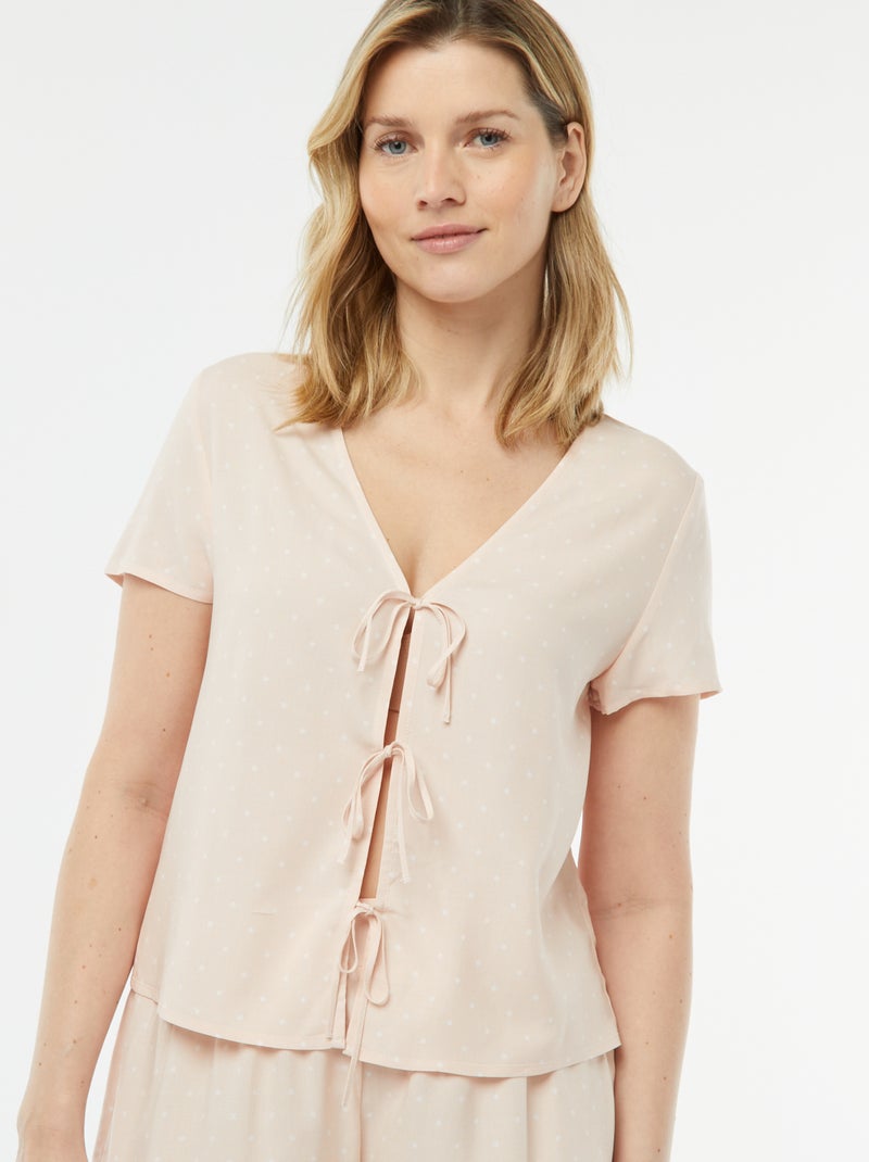 Pijama curto de 2 peças com t-shirt para atar ROSA - Kiabi
