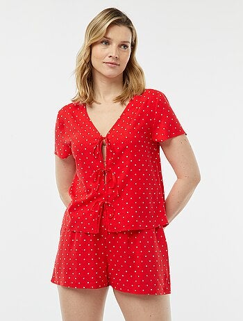 Pijama curto de 2 peças com t-shirt para atar