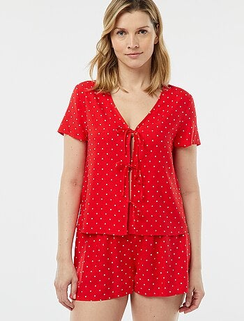 Pijama curto de 2 peças com t-shirt para atar