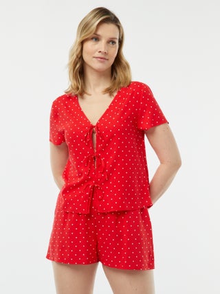 Pijama curto de 2 peças com t-shirt para atar