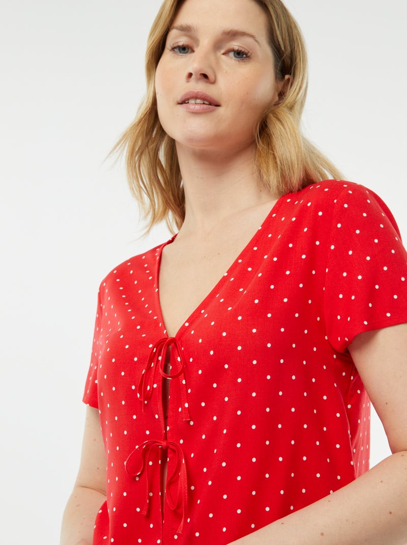 Pijama curto de 2 peças com t-shirt para atar VERMELHO - Kiabi