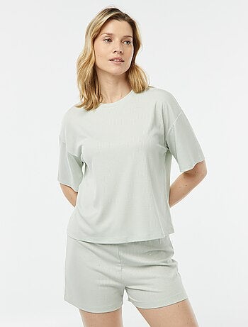 Pijama curto de 2 peças em malha nervurada