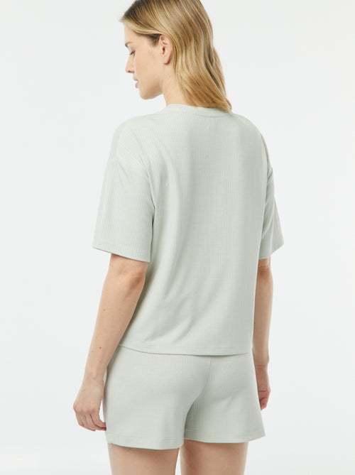 Pijama curto de 2 peças em malha nervurada - Kiabi