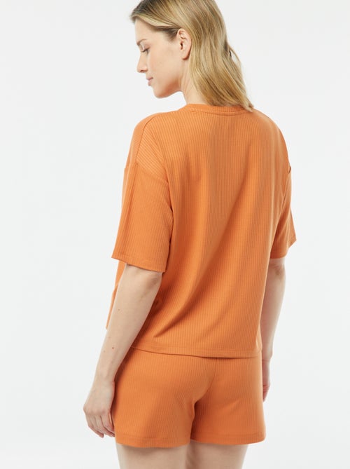 Pijama curto de 2 peças em malha nervurada - Kiabi