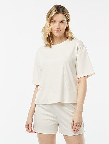 Pijama curto de 2 peças em malha nervurada