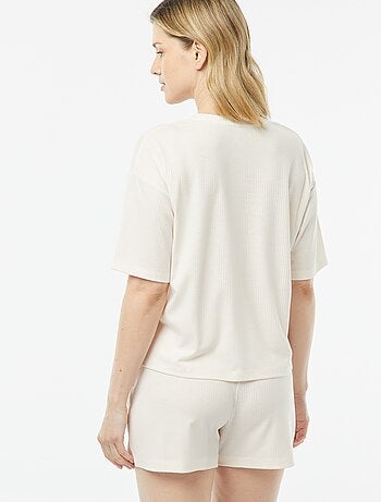 Pijama curto de 2 peças em malha nervurada