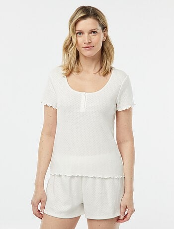 Pijama curto de 2 peças em malha pointelle