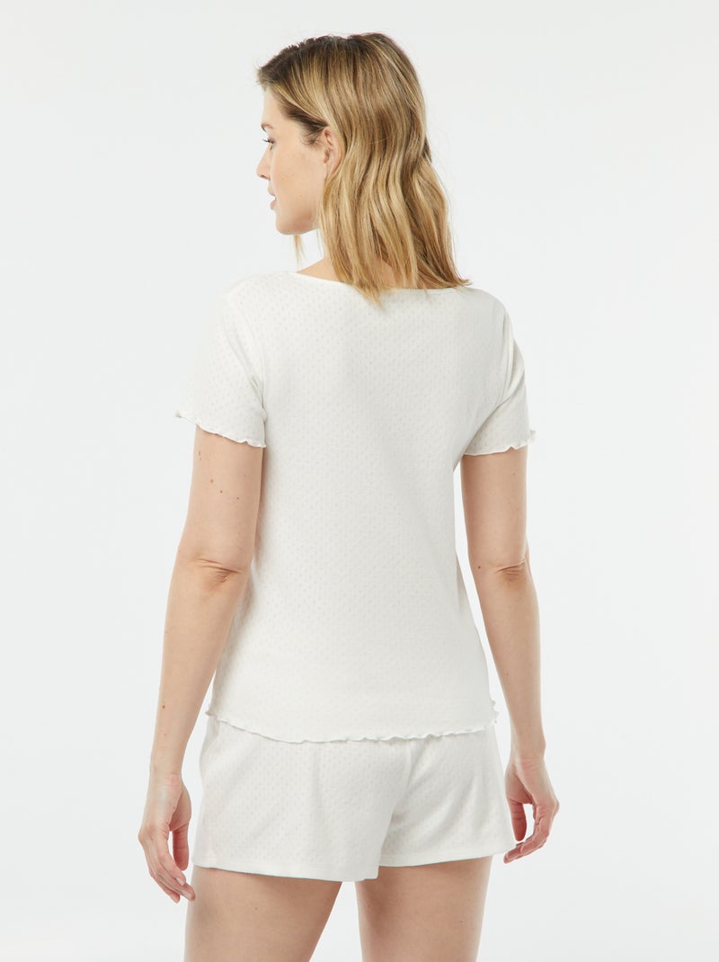 Pijama curto de 2 peças em malha pointelle BRANCO - Kiabi