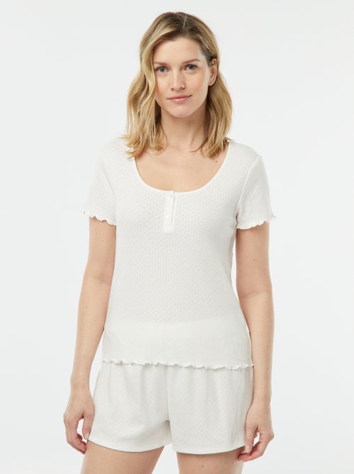 Pijama curto de 2 peças em malha pointelle - Kiabi