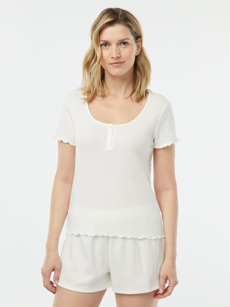 Pijama curto de 2 peças em malha pointelle BRANCO - Kiabi