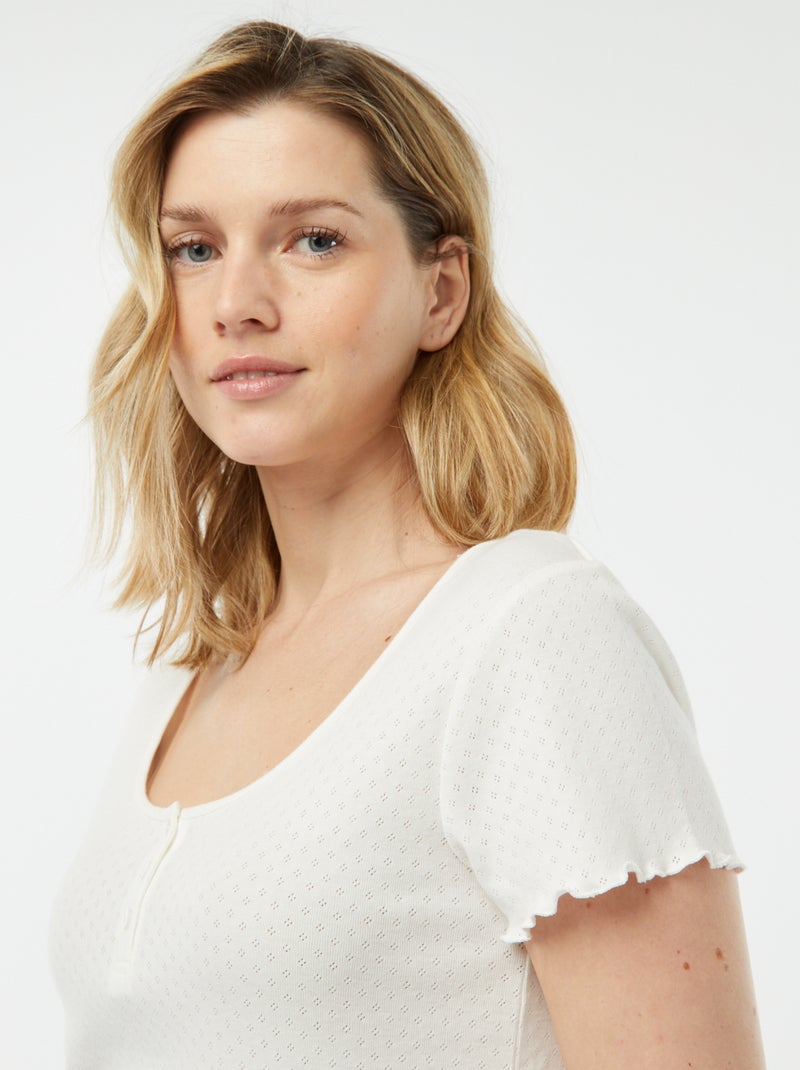 Pijama curto de 2 peças em malha pointelle BRANCO - Kiabi