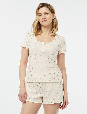 Pijama curto de 2 peças em malha pointelle