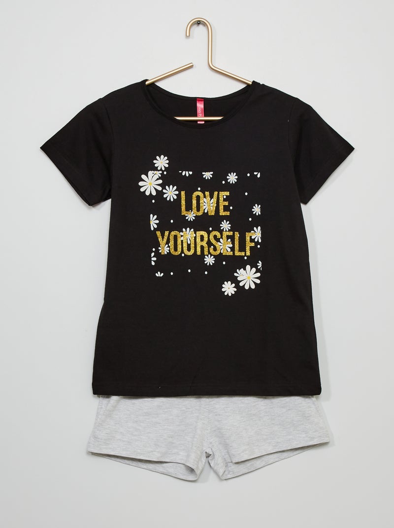 Pijama curto de 2 peças Preto/ Cinza - Kiabi