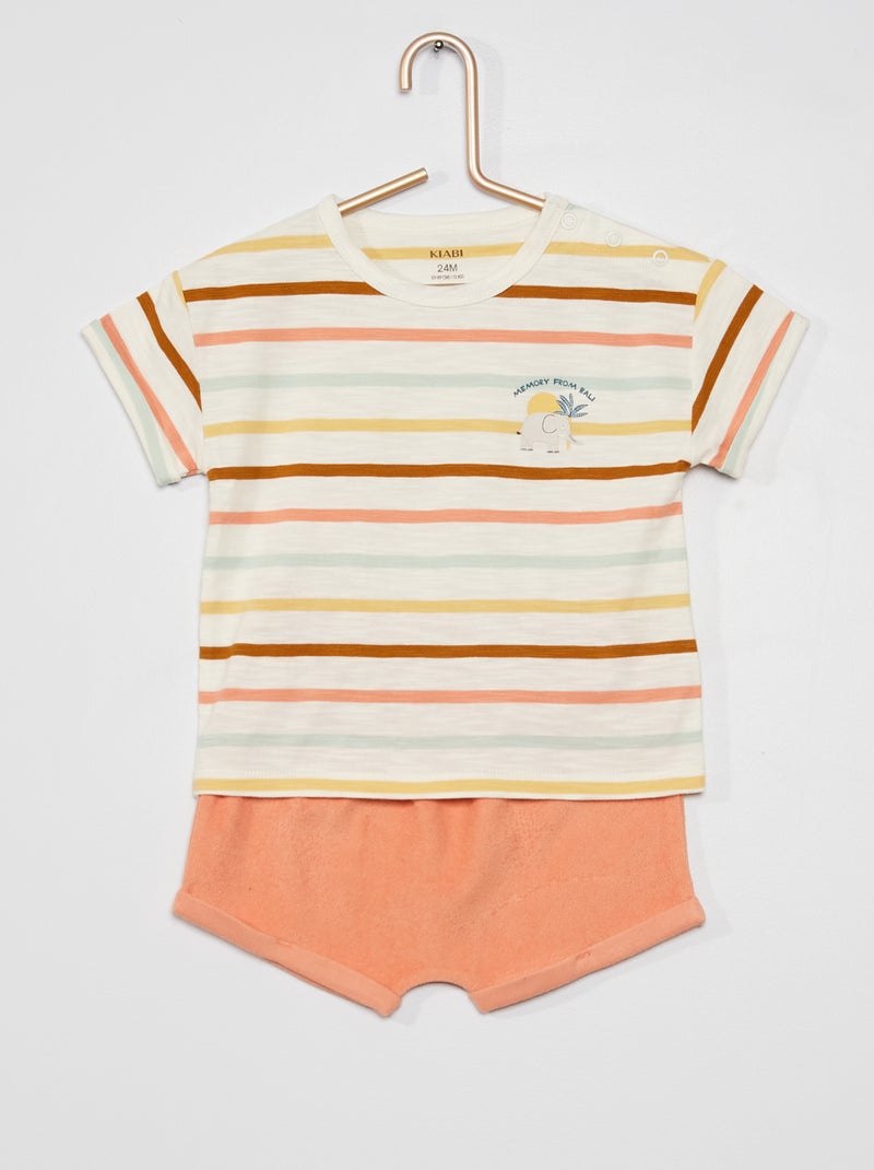 Pijama curto de algodão e felpa BRANCO - Kiabi